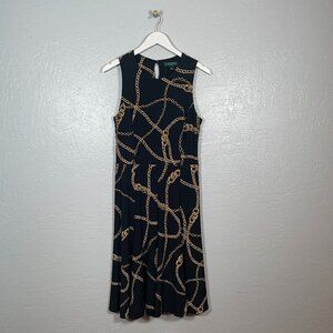 Lauren Ralph Lauren Women 10 Black Chain Print Dress Fit N Flare Sleeveless